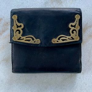 Cole Haan Black Leather Gold Corner Wallet